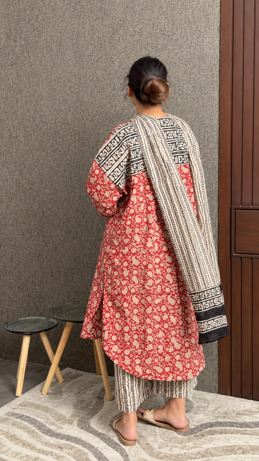 Readymade Cotton Three Piece (RED) - Image 3