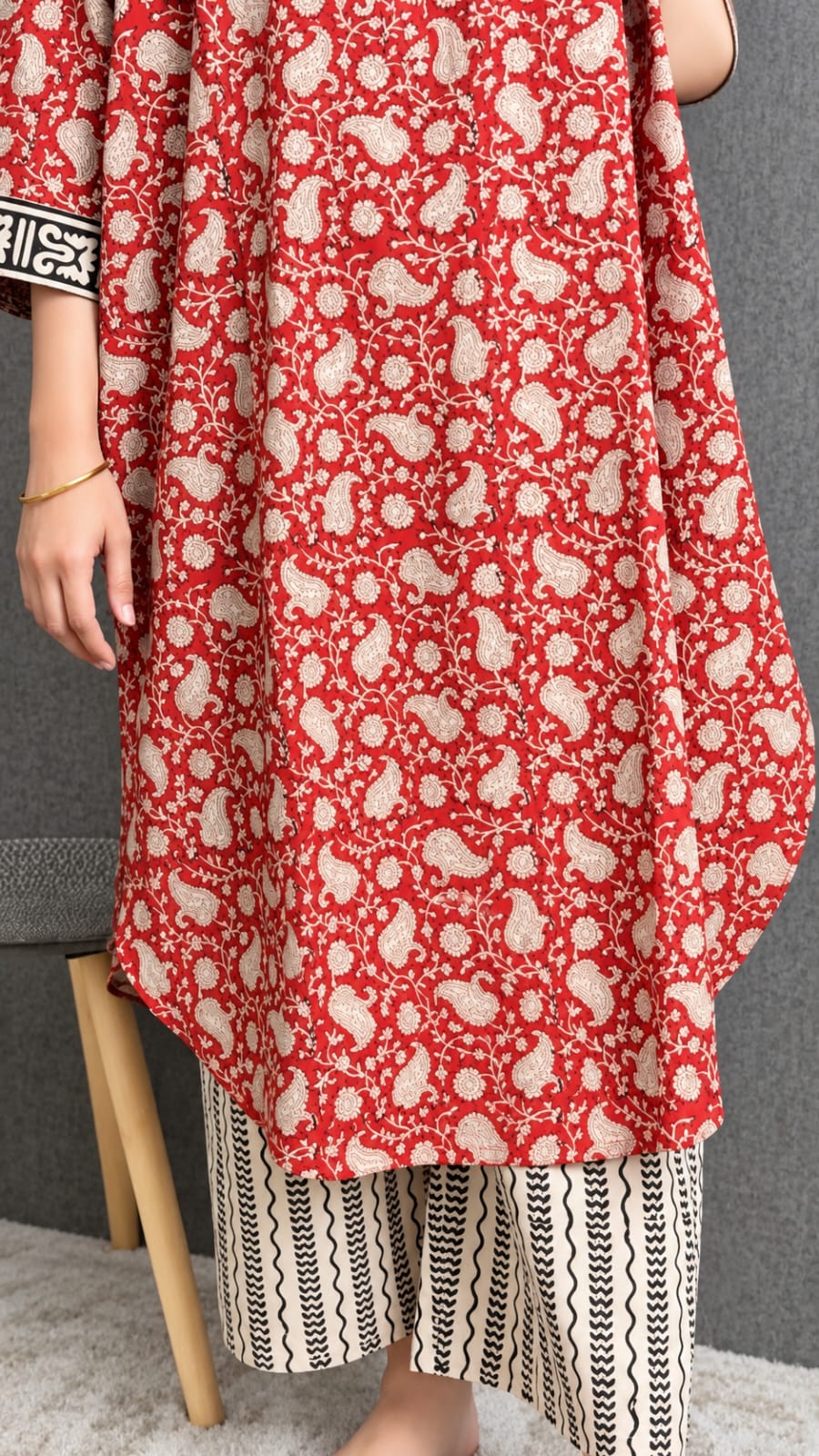 Readymade Cotton Three Piece (RED) - Image 2