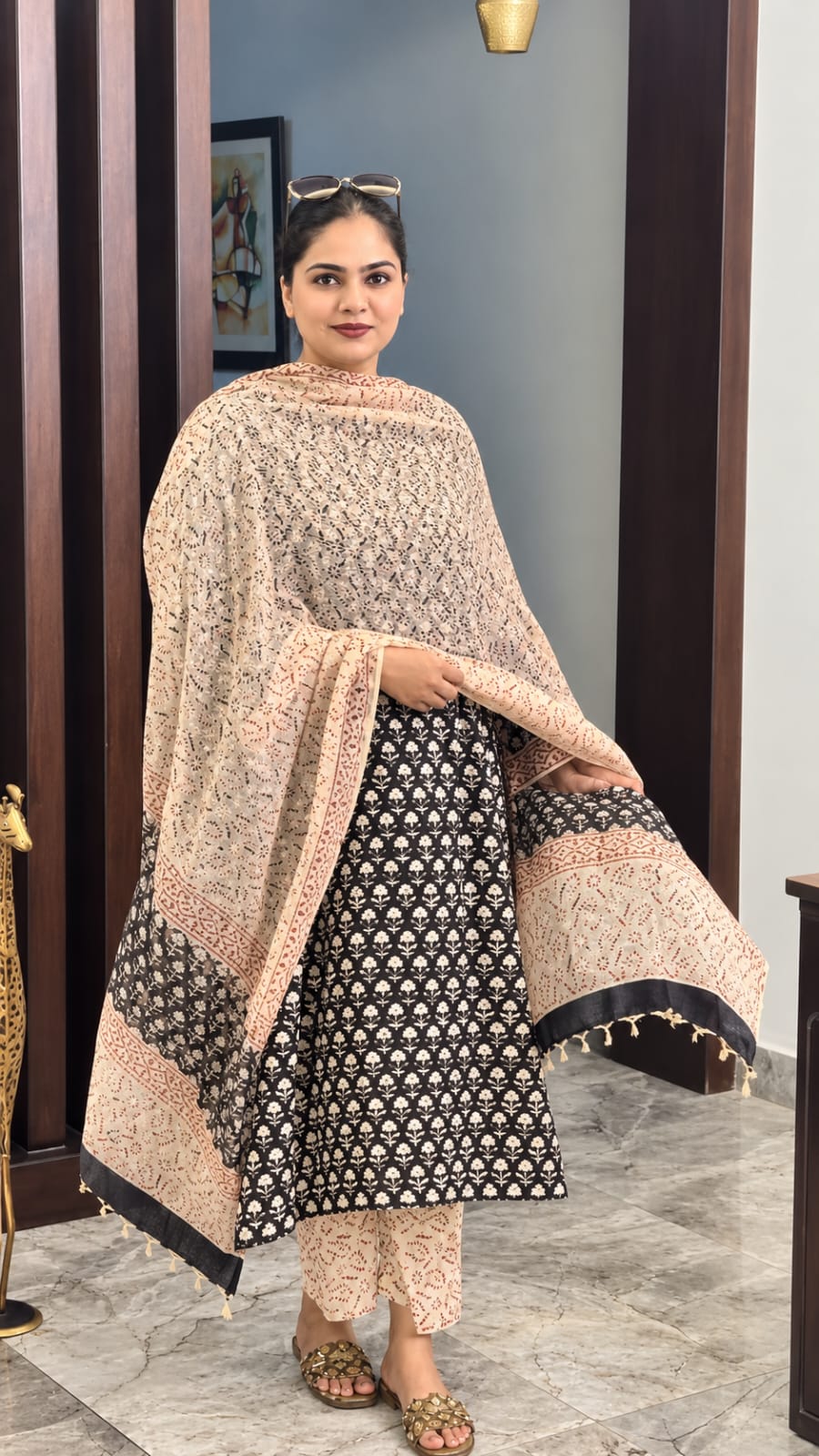 Readymade Cotton Three Piece (BLACK) - Image 2